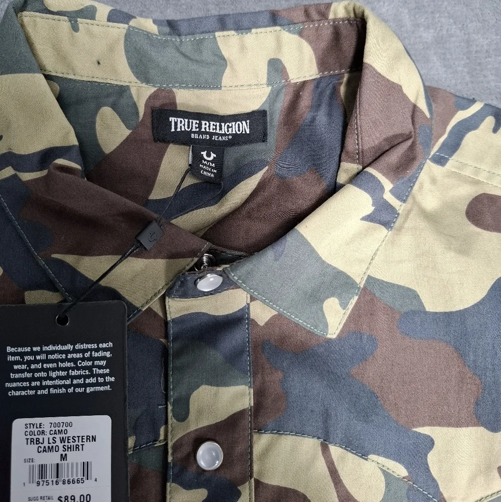 True Religion Mens Size M Western Camo Pearl Snap Long Sleeve Shirt MSRP $89 NWT